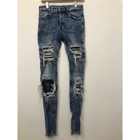 H and M Divided Women's 28x32 Blue Denim Jeans Skinny Leg Distressed Button Fly - Picture 8 of 9